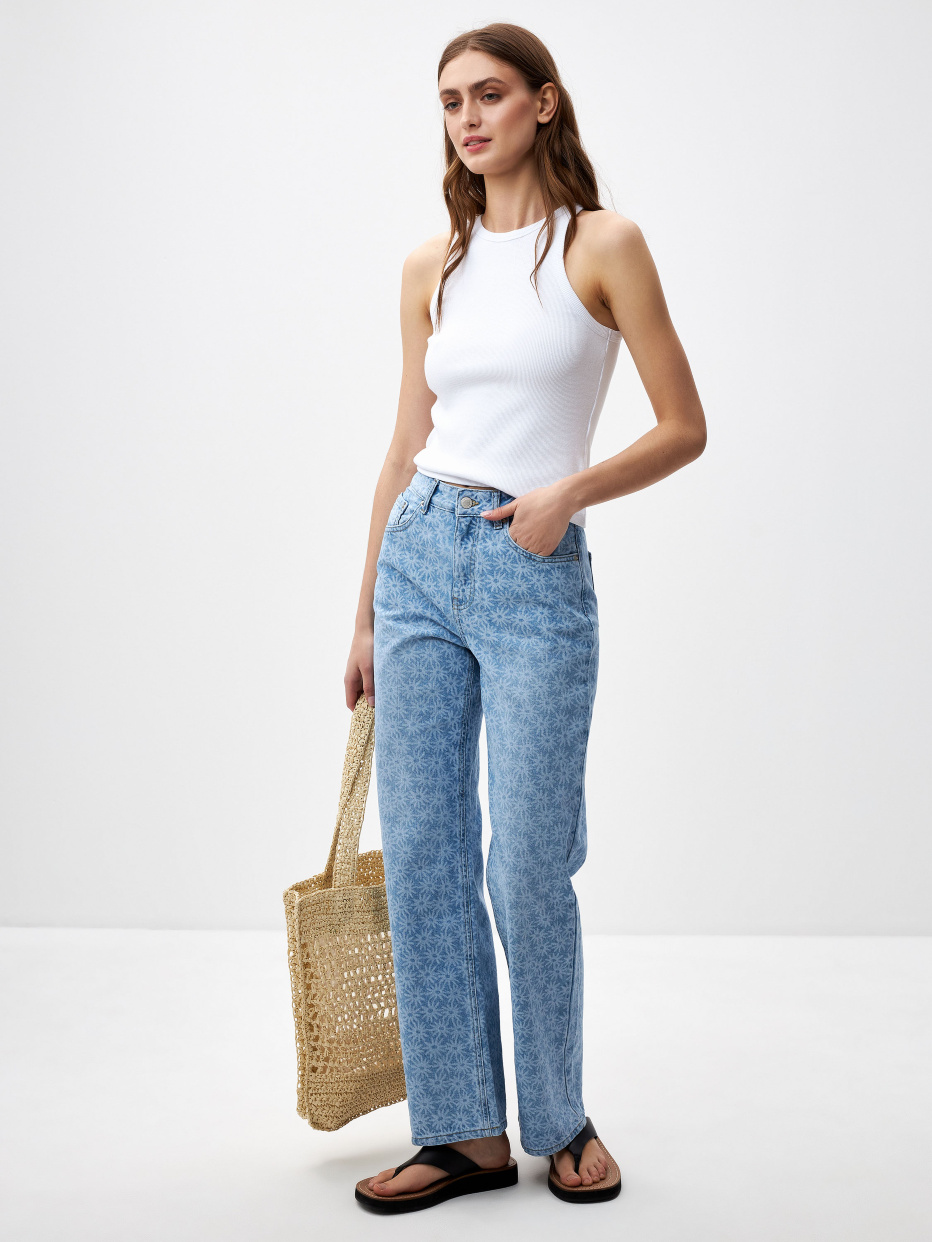 Широкие джинсы с принтом цвет: светлый индиго, артикул: 3805011423 – купитьв интернет-магазине sela