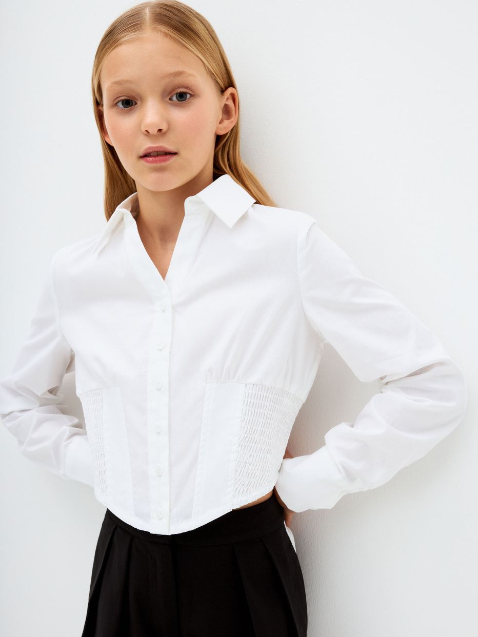 Укороченная приталенная блузка для девочек, фото - 1