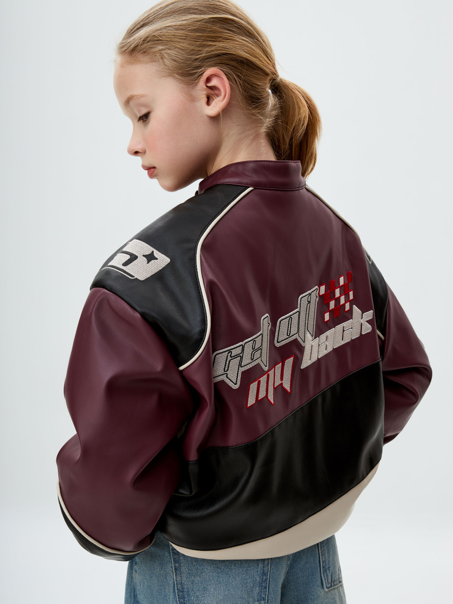 Куртка из экокожи в гоночном стиле для девочек, фото - 1