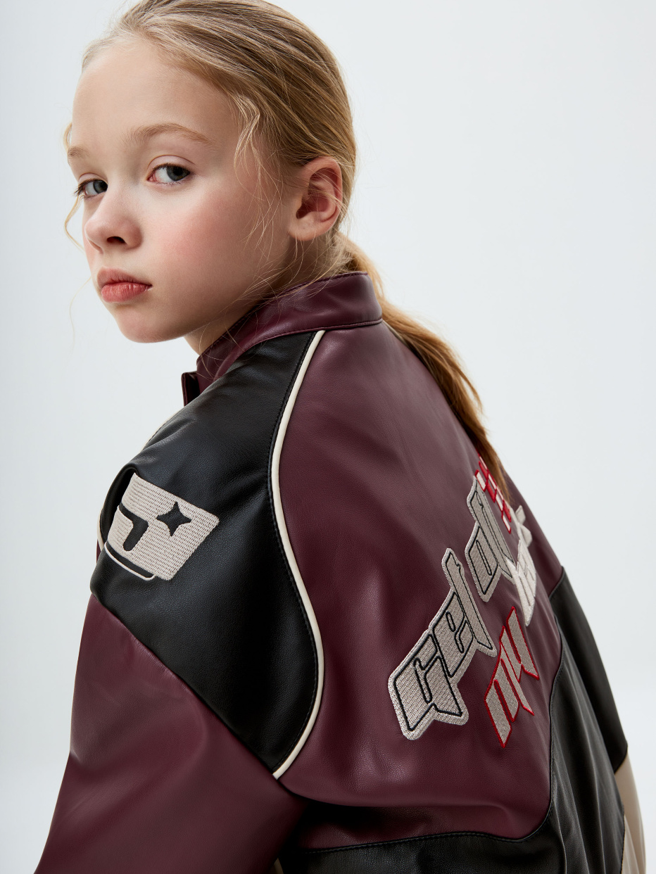Куртка из экокожи в гоночном стиле для девочек, фото - 5