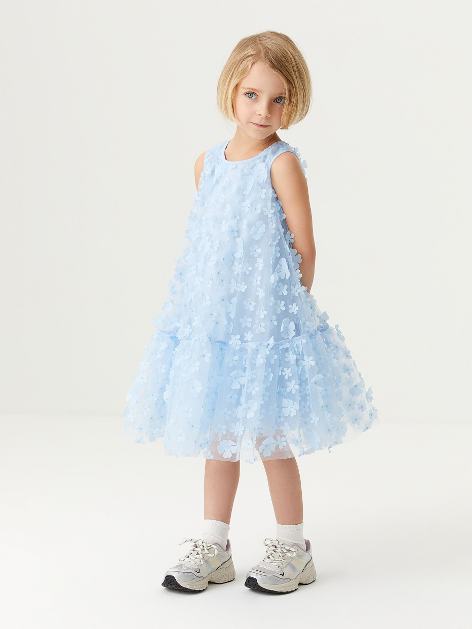 Платье с аппликацией из цветов для девочек, фото - 1
