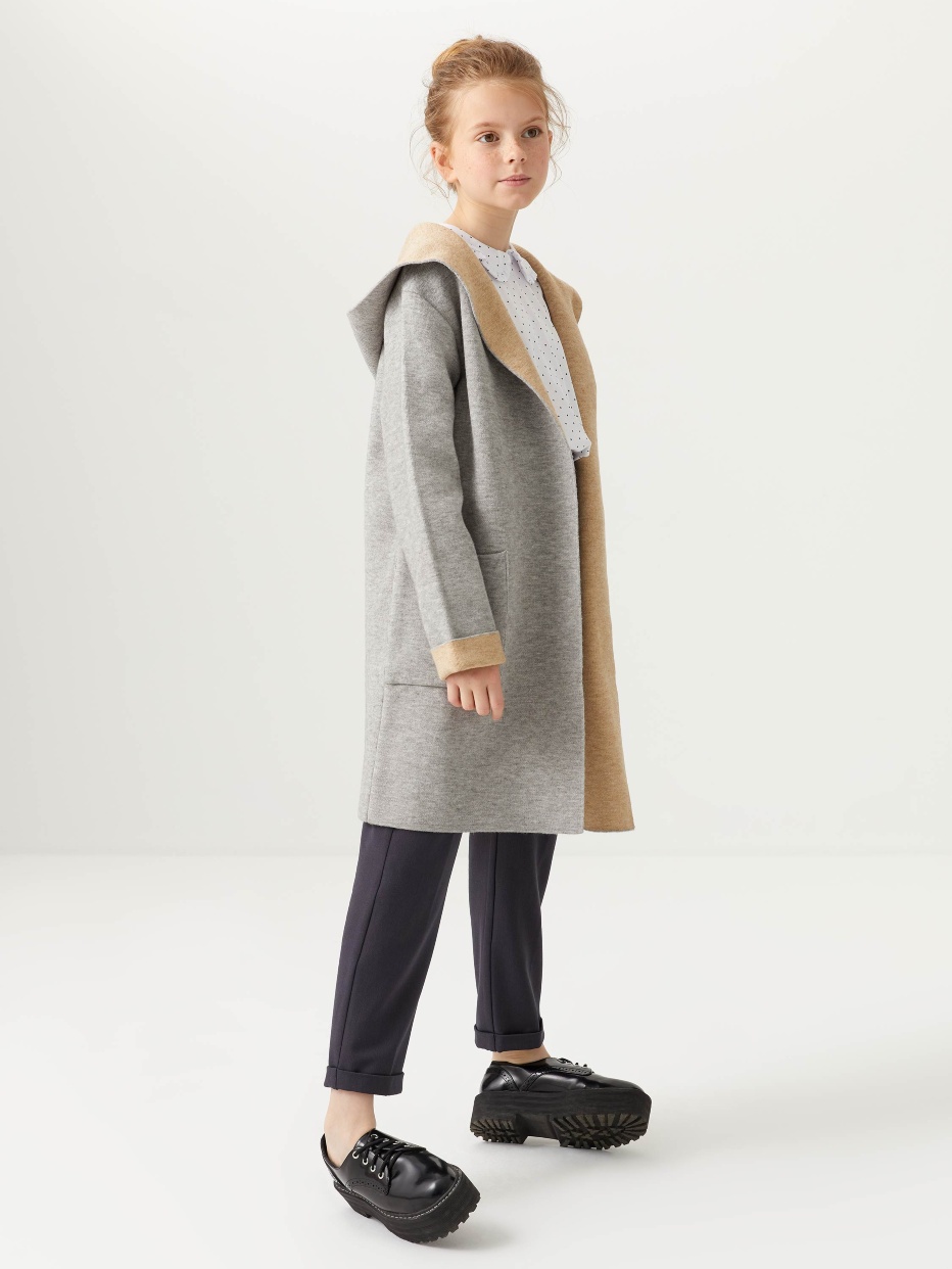 Вязаное пальто с капюшоном для девочек, фото - 1