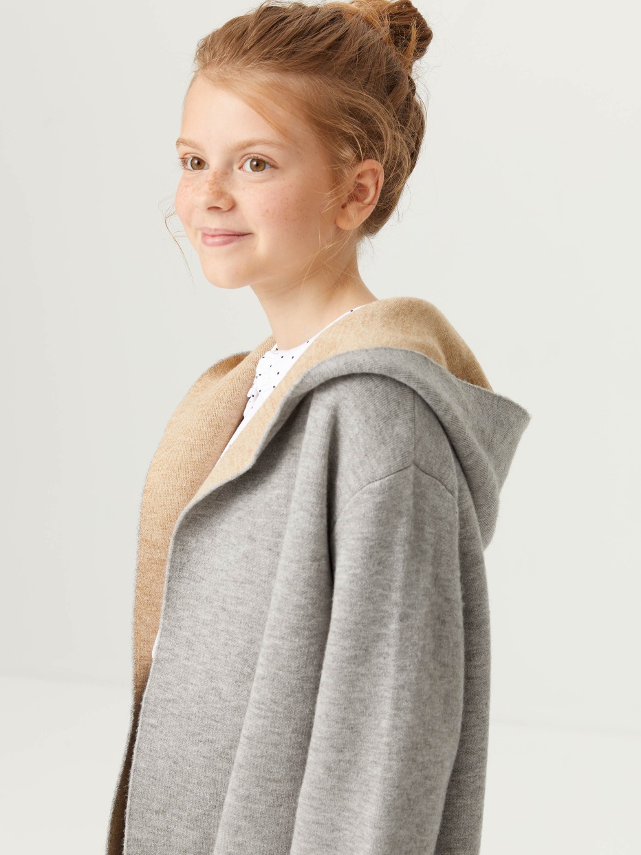 Вязаное пальто с капюшоном для девочек, фото - 5