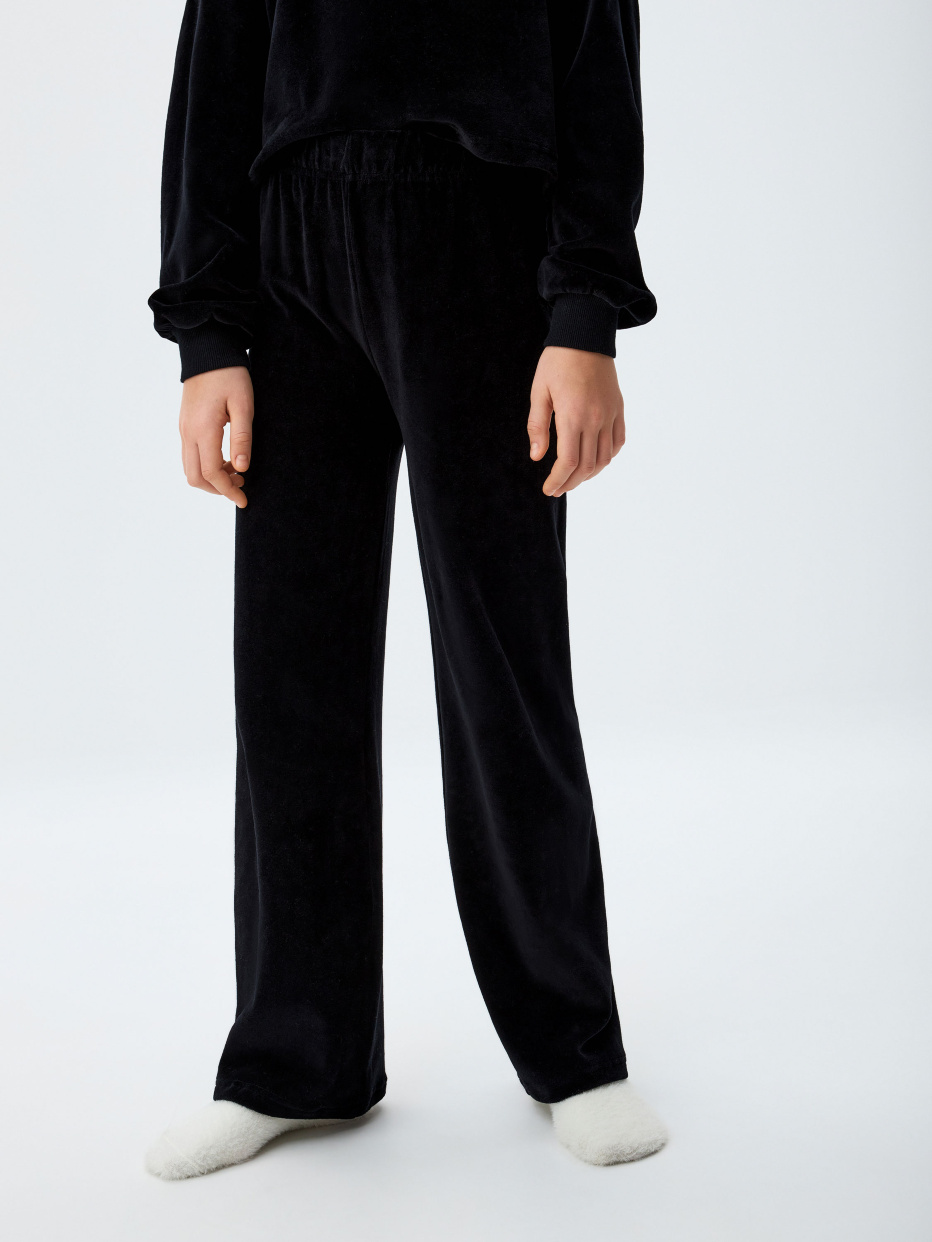 Черная велюровая пижама со стразами для девочек, фото - 3