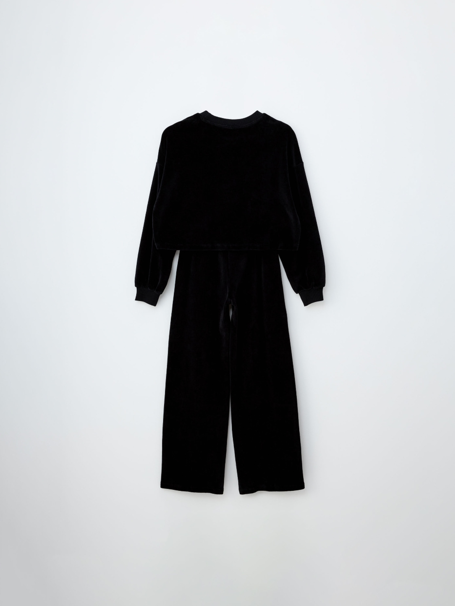 Черная велюровая пижама со стразами для девочек, фото - 6