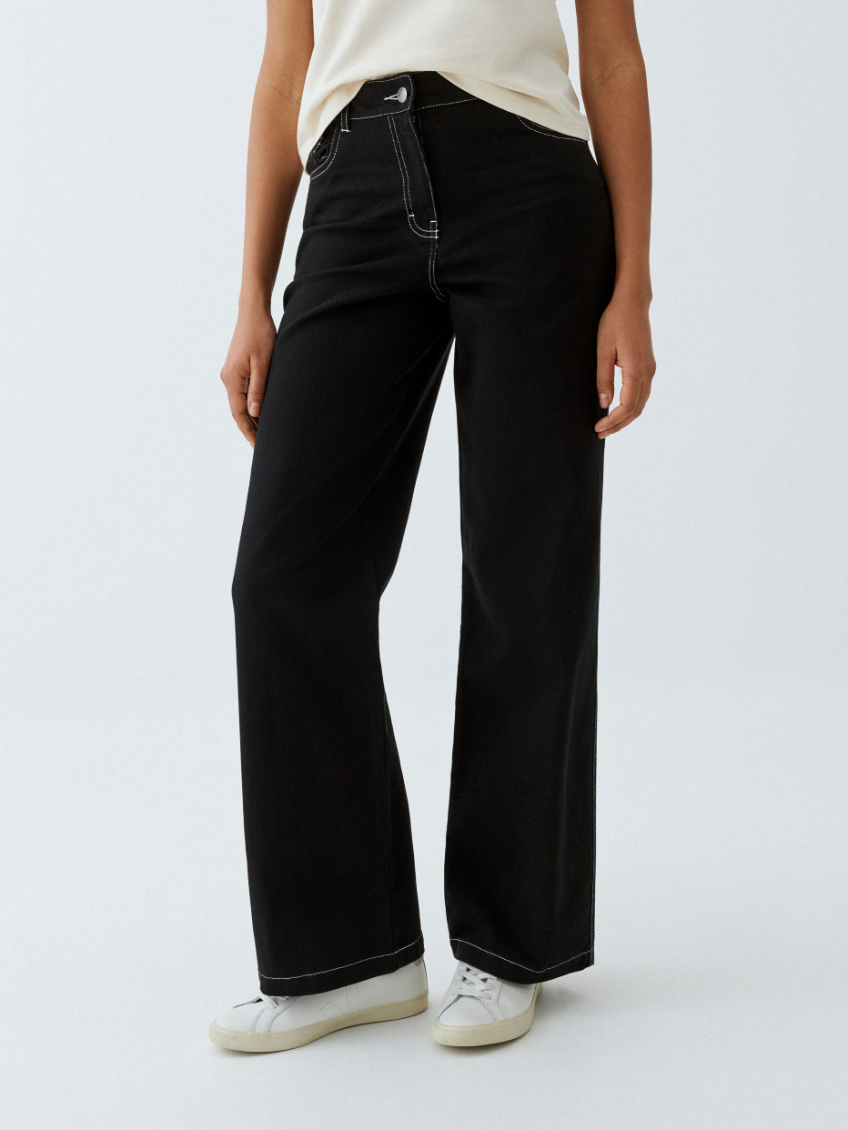 Черные твиловые брюки с контрастной строчкой, фото - 3