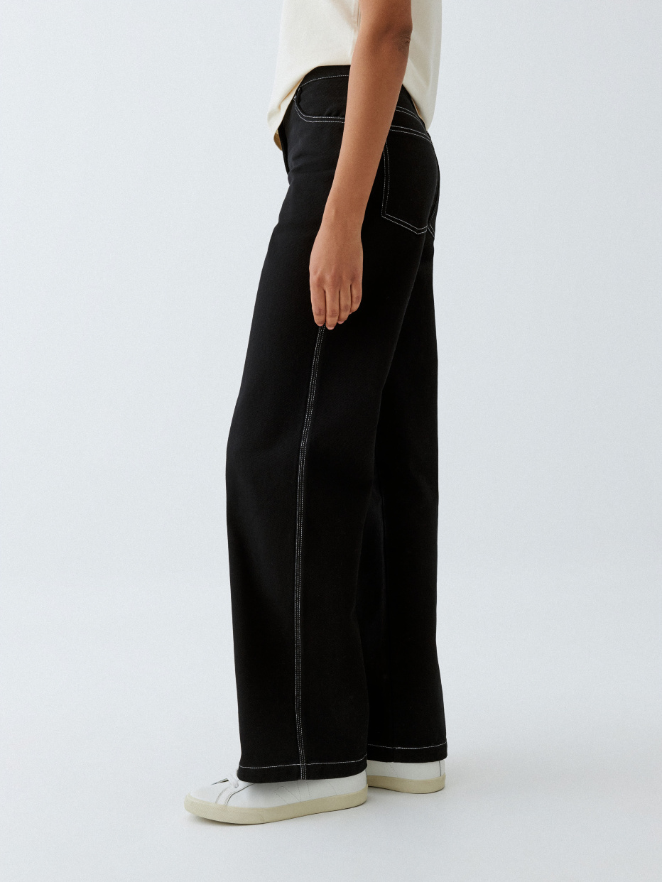 Черные твиловые брюки с контрастной строчкой, фото - 8