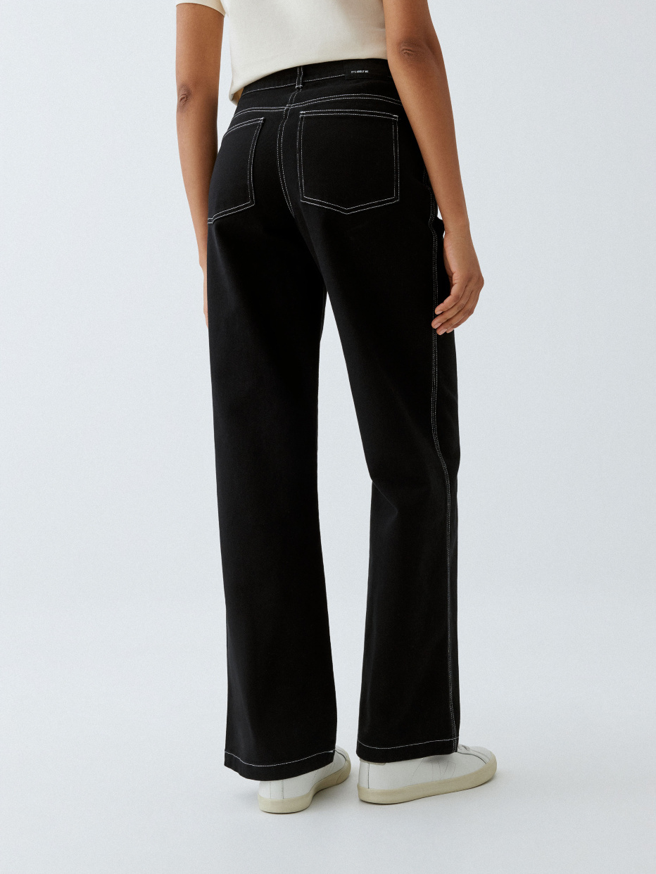 Черные твиловые брюки с контрастной строчкой, фото - 2