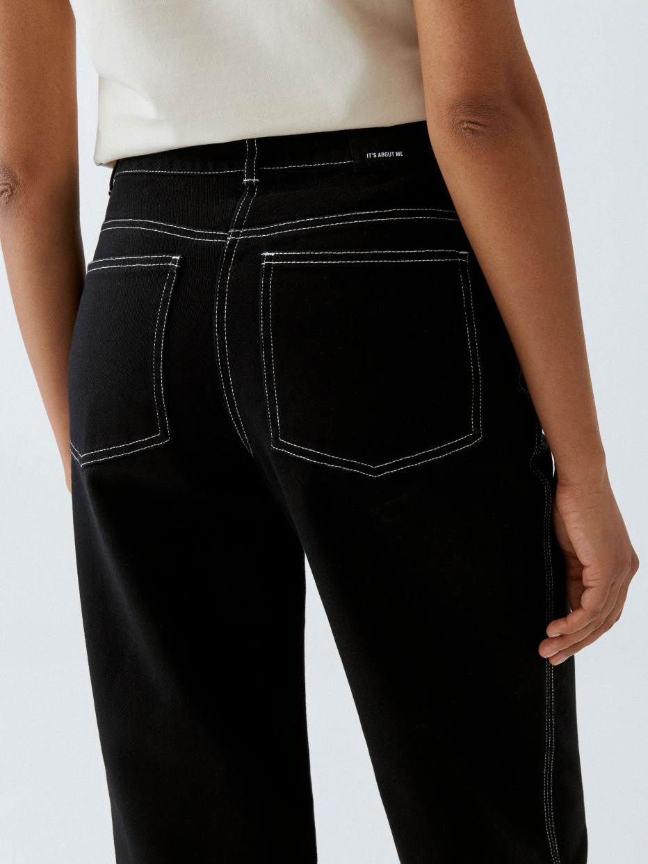 Черные твиловые брюки с контрастной строчкой, фото - 11