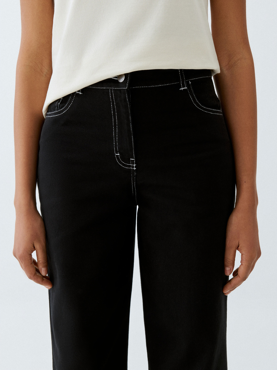 Черные твиловые брюки с контрастной строчкой, фото - 10
