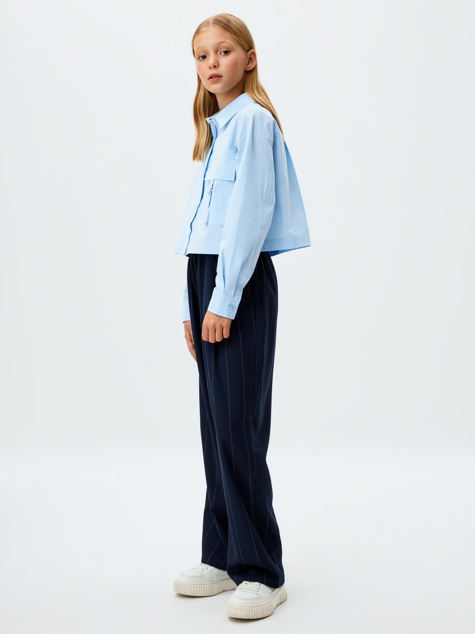 Широкие брюки на резинке для девочек цвет: темно-синий, артикул: 4801051502– купить в интернет-магазине sela
