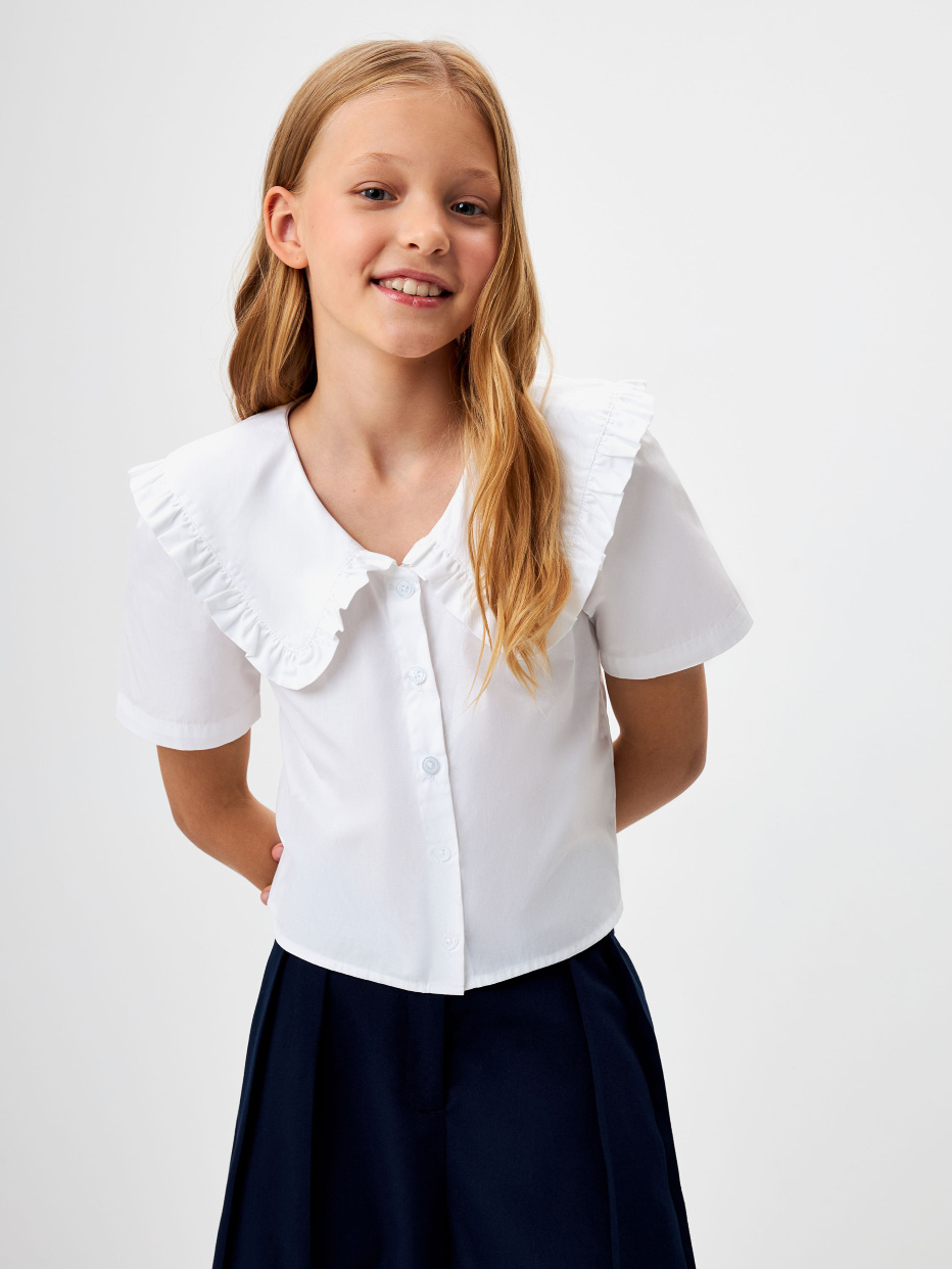 Укороченная блузка с нарядным воротником  для девочек, фото - 1