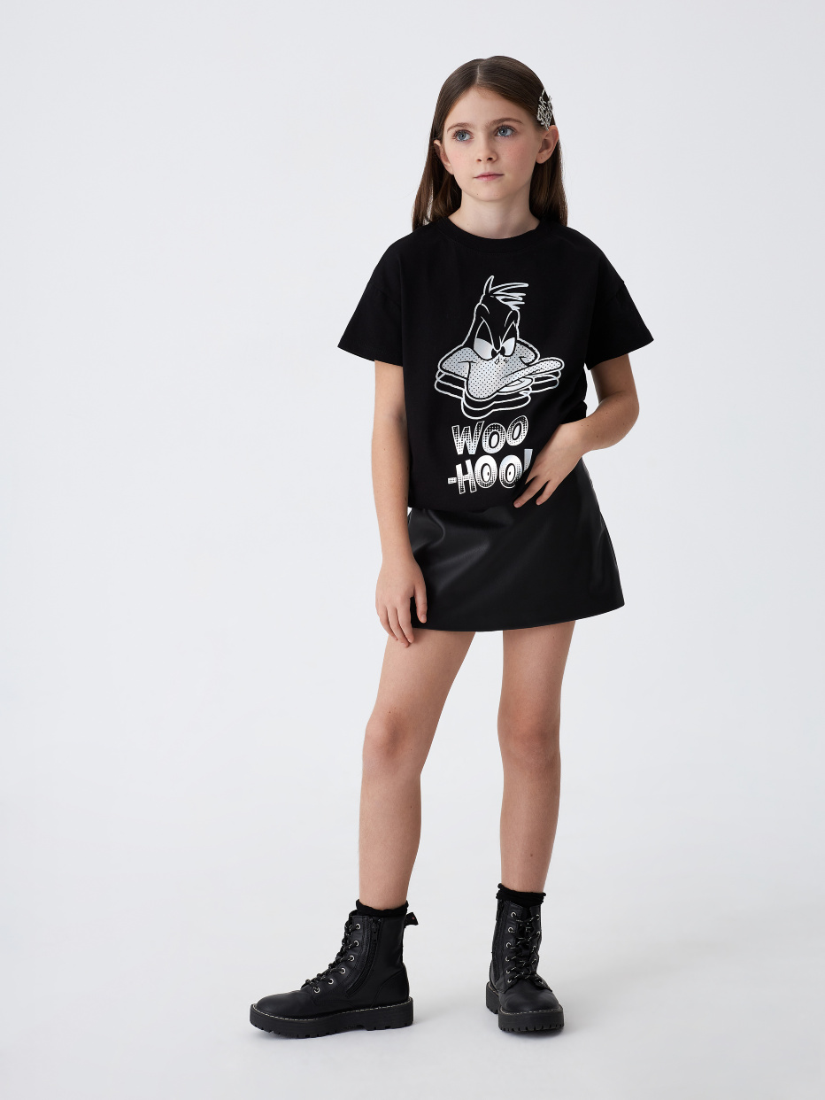 Черная футболка с принтом Looney Tunes для девочек, фото - 7