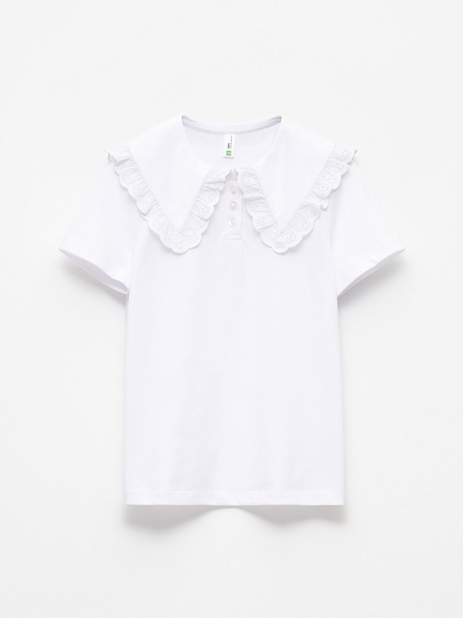Трикотажная футболка с воротником для девочек, фото - 3