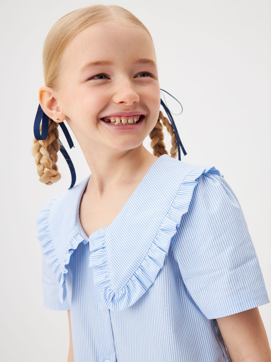 Укороченная блузка с нарядным воротником  для девочек, фото - 3