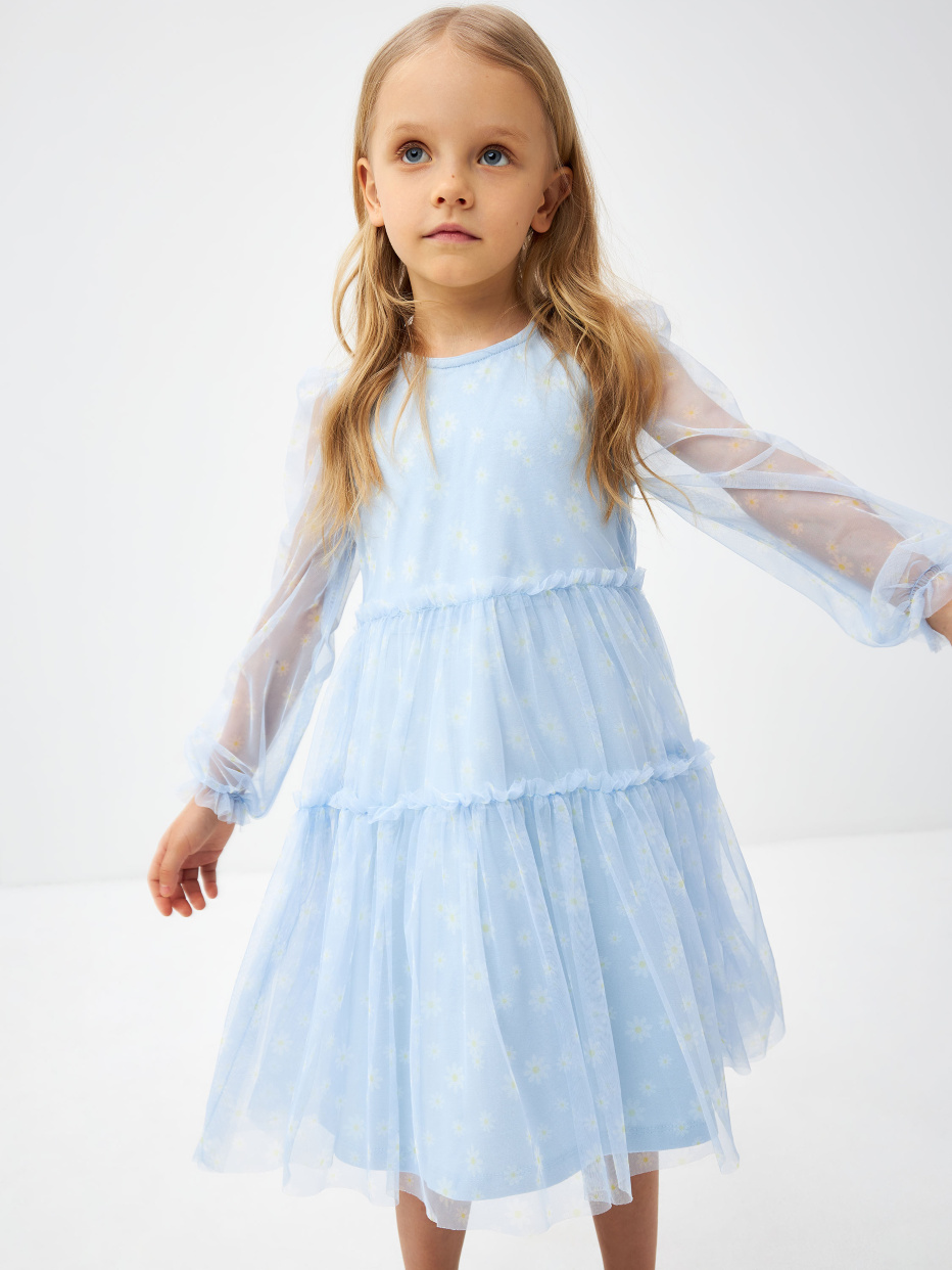 Ярусное платье с цветочным принтом для девочек, фото - 2