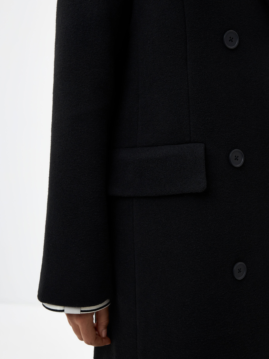 Двубортное классическое пальто с добавлением шерсти, фото - 7