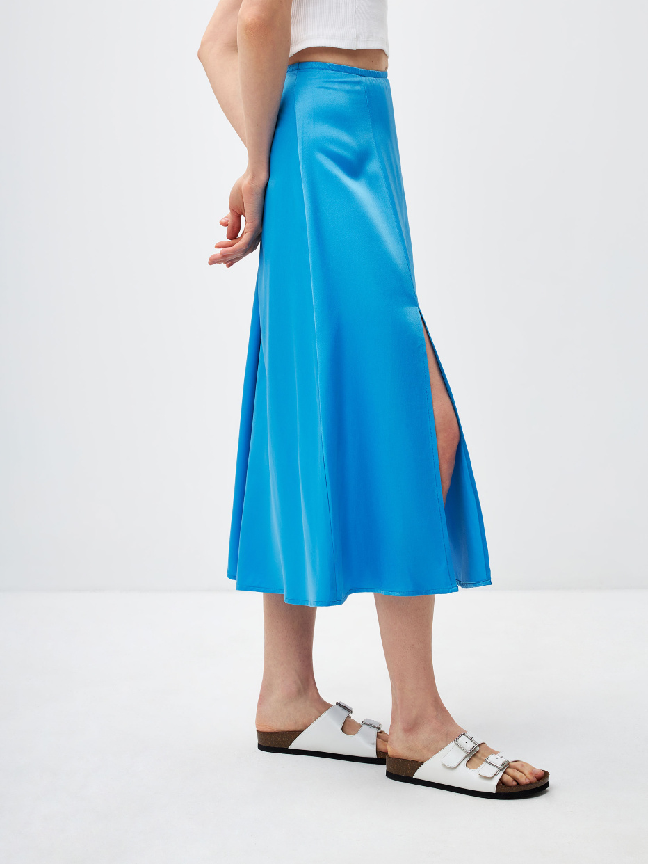 Сатиновая юбка миди с разрезами, фото - 3