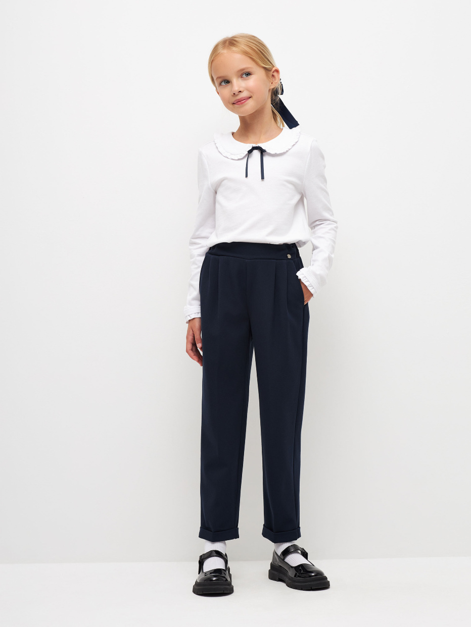 Школьные брюки из крепа для девочек цвет: темно-синий, артикул: 2808051503– купить в интернет-магазине sela