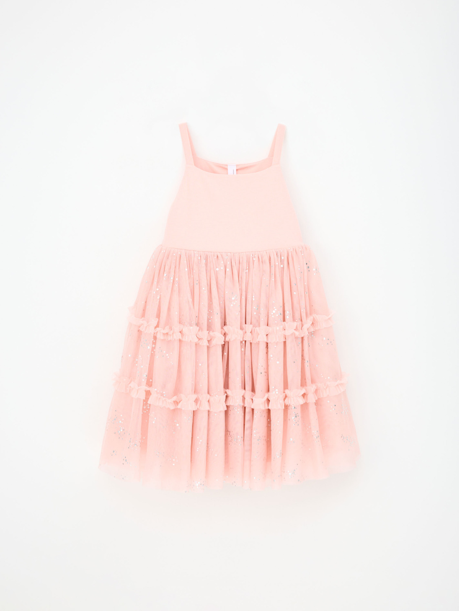Розовое пышное платье на бретелях для девочек, фото - 4