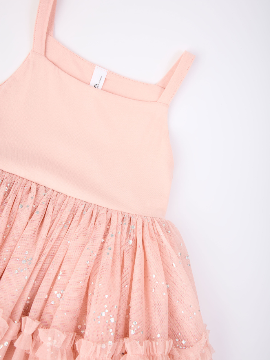 Розовое пышное платье на бретелях для девочек, фото - 5