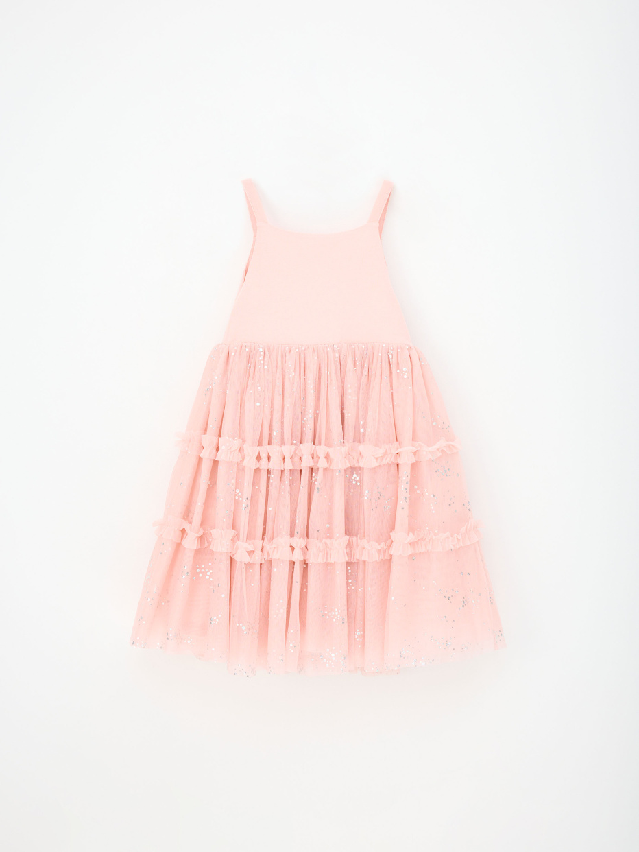 Розовое пышное платье на бретелях для девочек, фото - 6