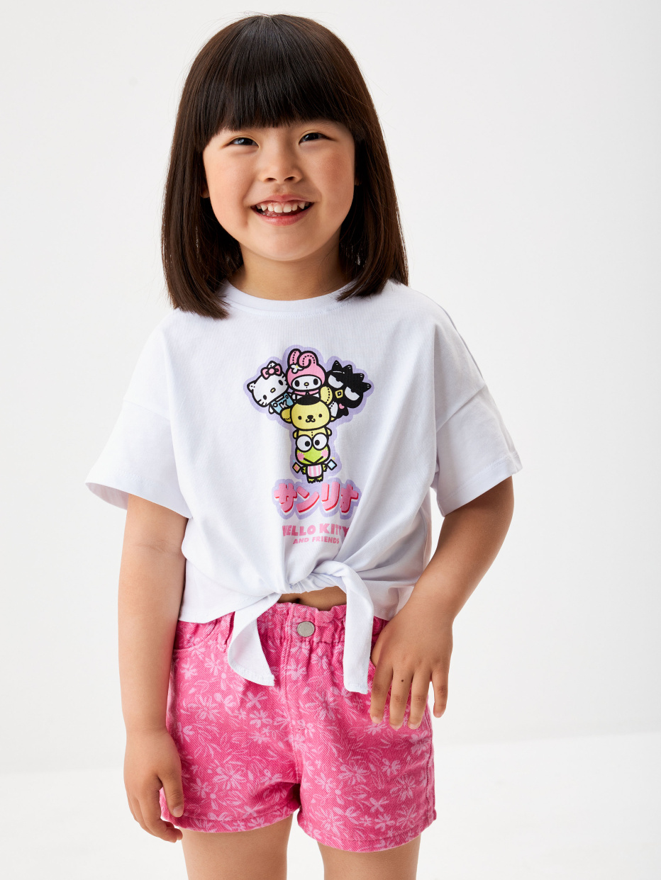 Укороченная футболка с принтом Hello Kitty and Friends для девочек, фото - 1