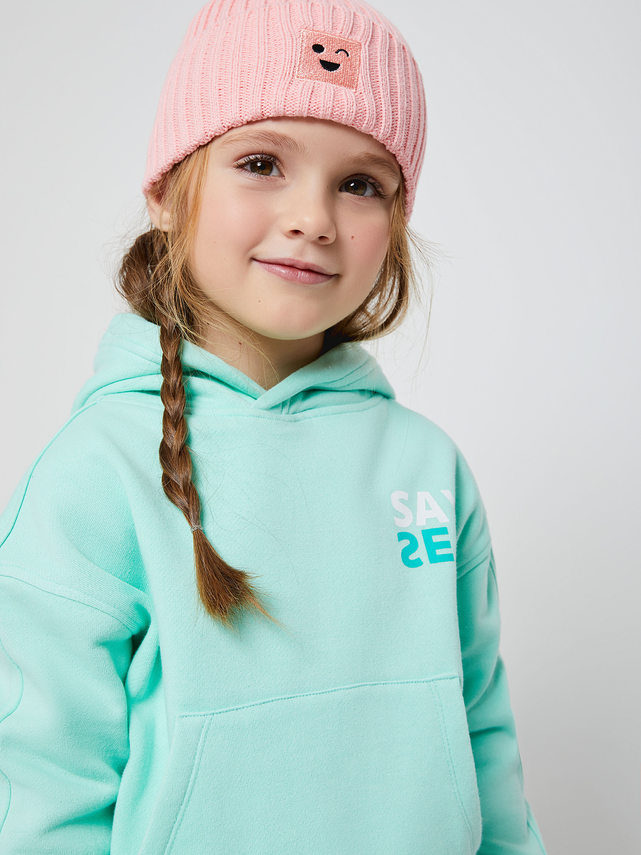 Худи оверсайз с принтом для девочек цвет: мятный, артикул ...