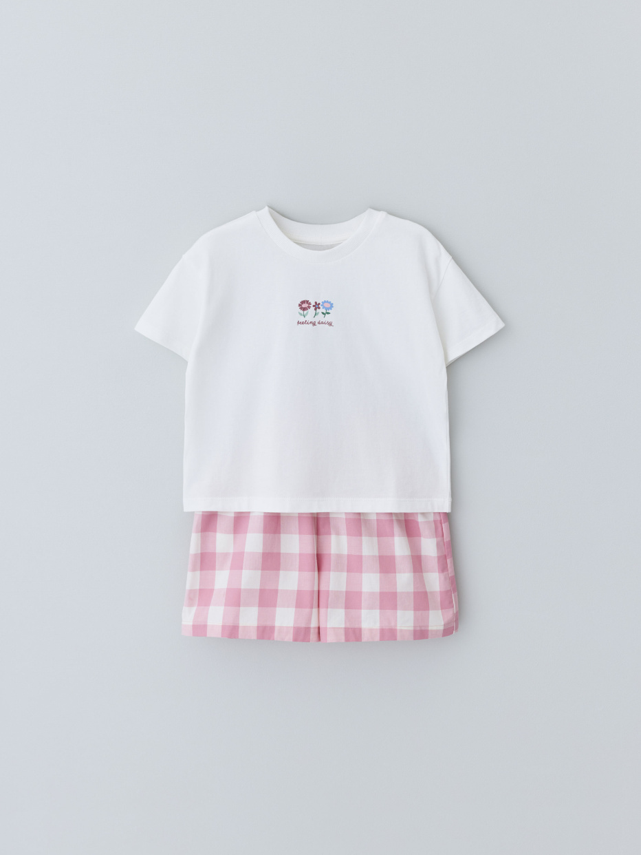 Пижама с шортами в клетку для девочек, фото - 4