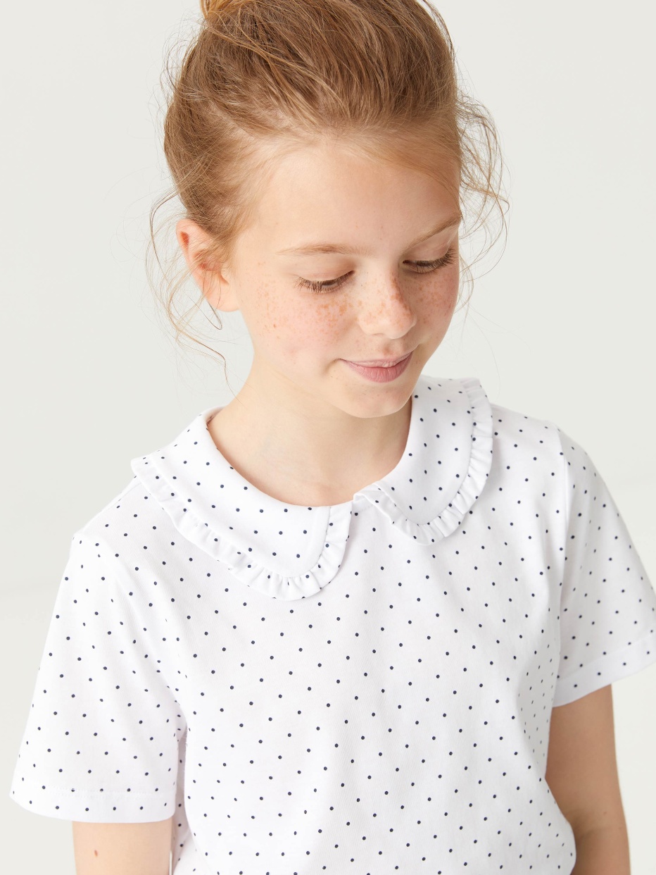 Трикотажная футболка с воротником для девочек, фото - 5