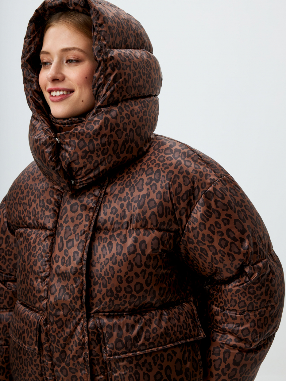Короткая дутая куртка с леопардовым принтом, фото - 1