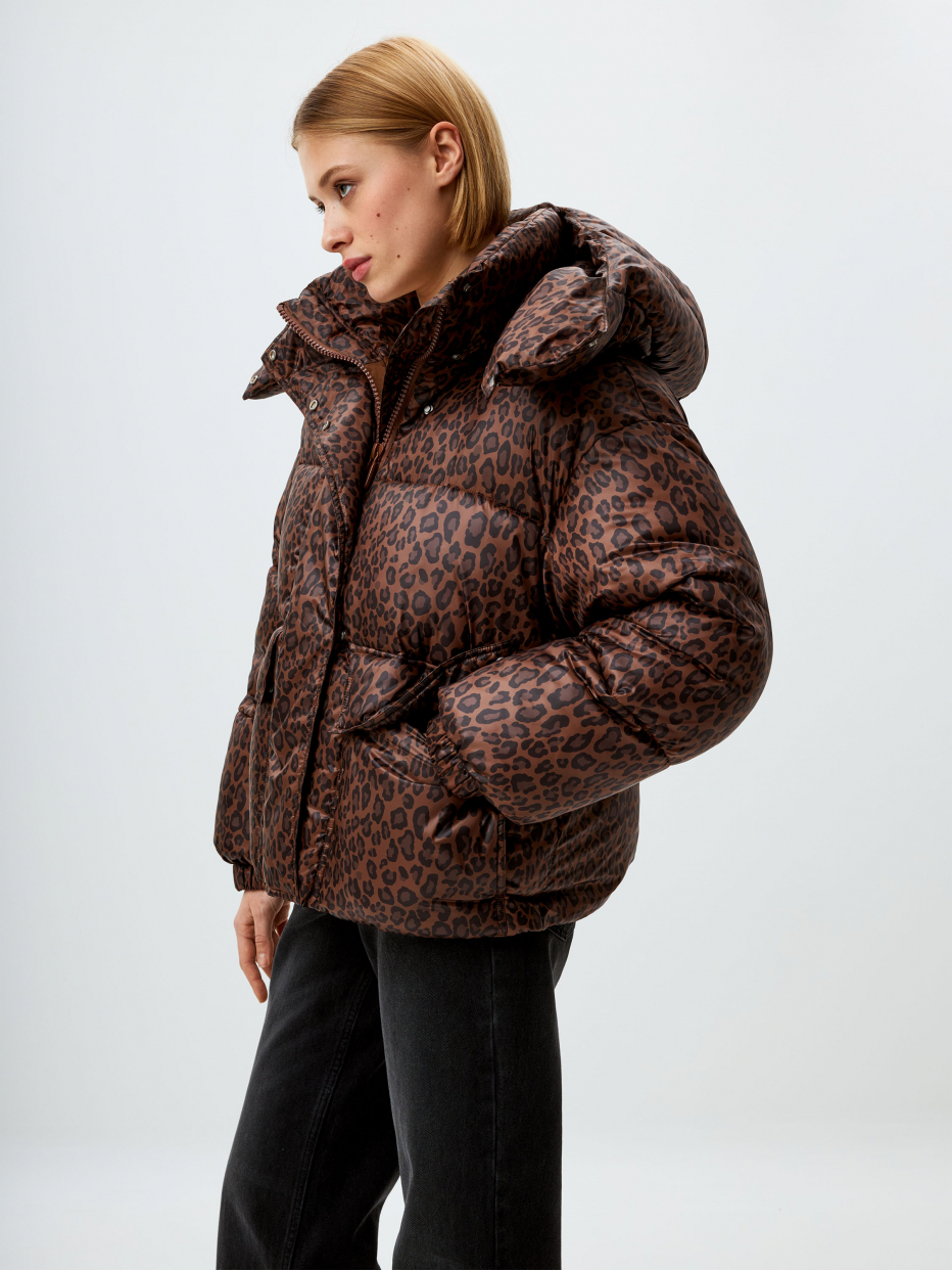Короткая дутая куртка с леопардовым принтом, фото - 4