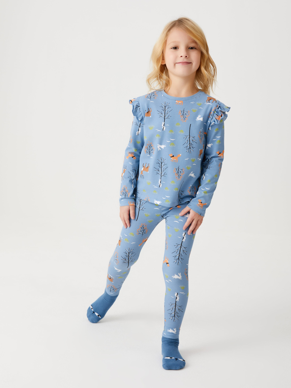 Трикотажная пижама с принтом для девочек, фото - 1