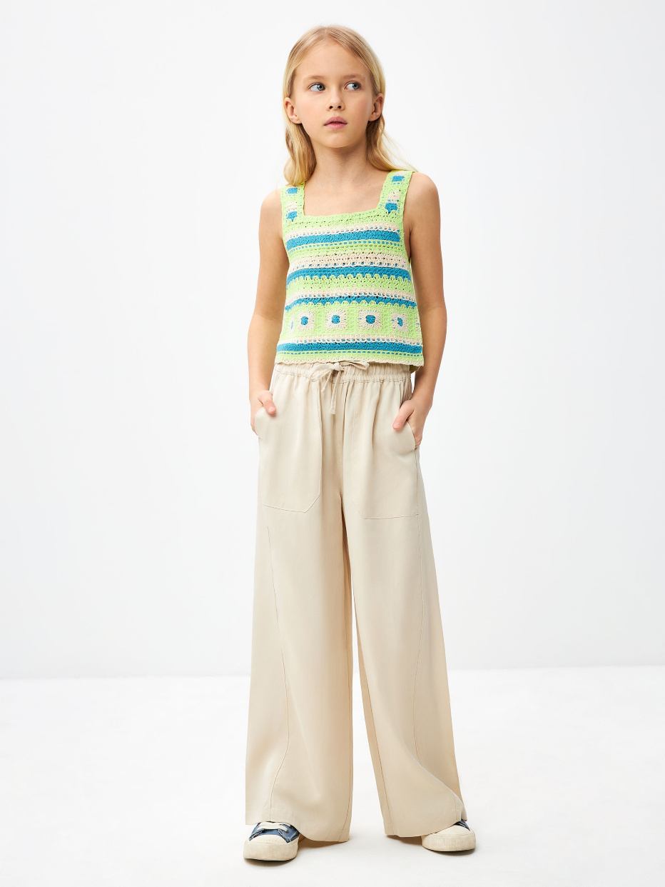 Широкие брюки из лиоцелла для девочек цвет: бежевый, артикул: 3804051555 –купить в интернет-магазине sela