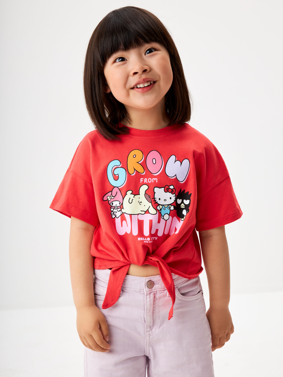 Укороченная футболка с принтом Hello Kitty and Friends для девочек, фото - 1