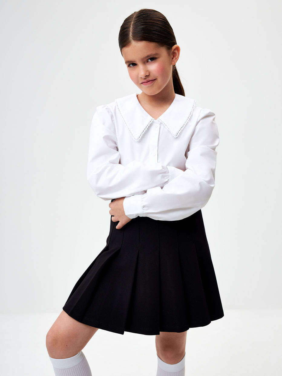 Школьная блузка с фигурным воротником для девочек, фото - 1