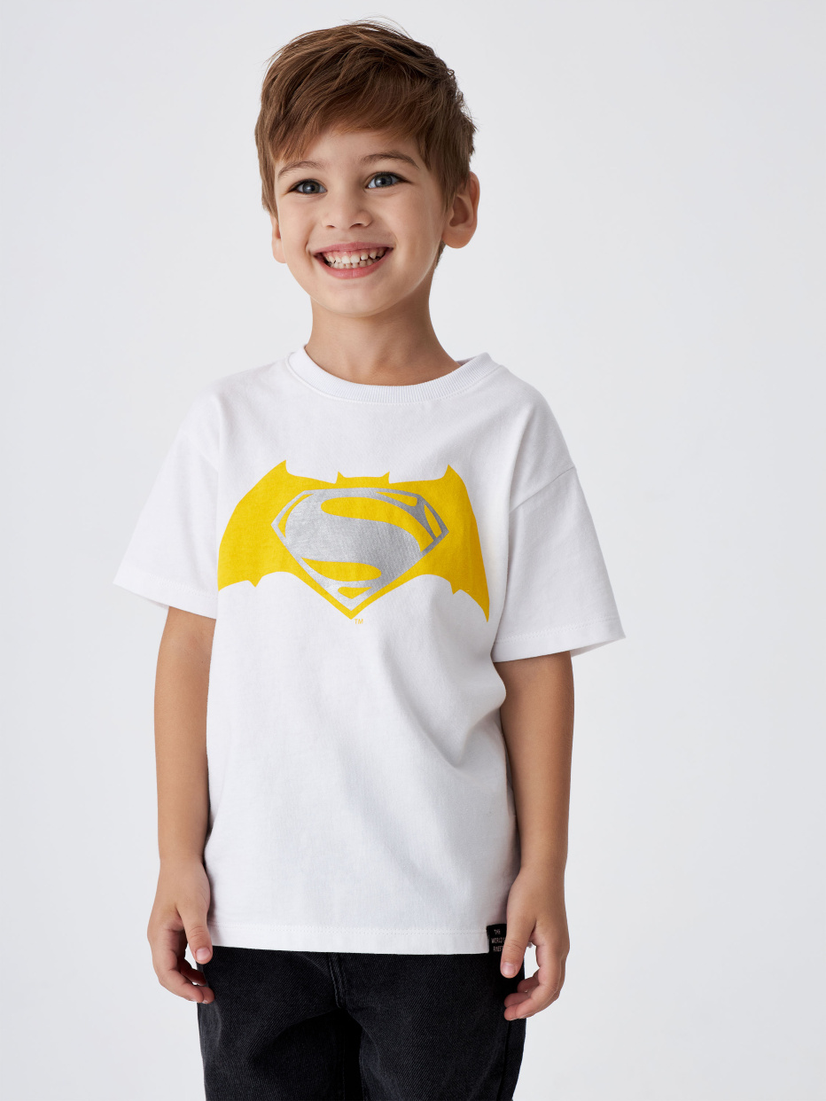 Белая футболка с принтом Batman и Superman для мальчиков, фото - 1
