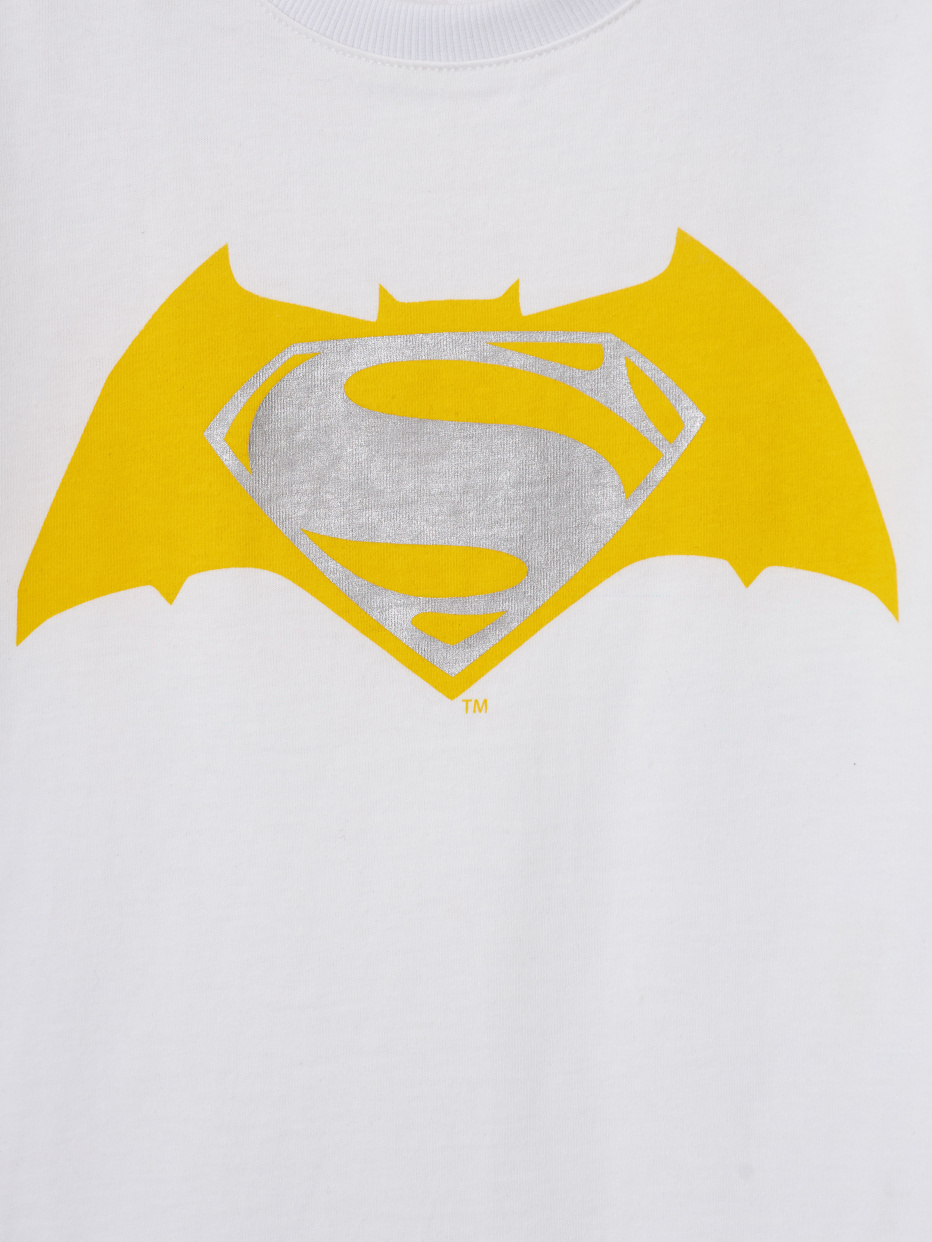 Белая футболка с принтом Batman и Superman для мальчиков, фото - 3