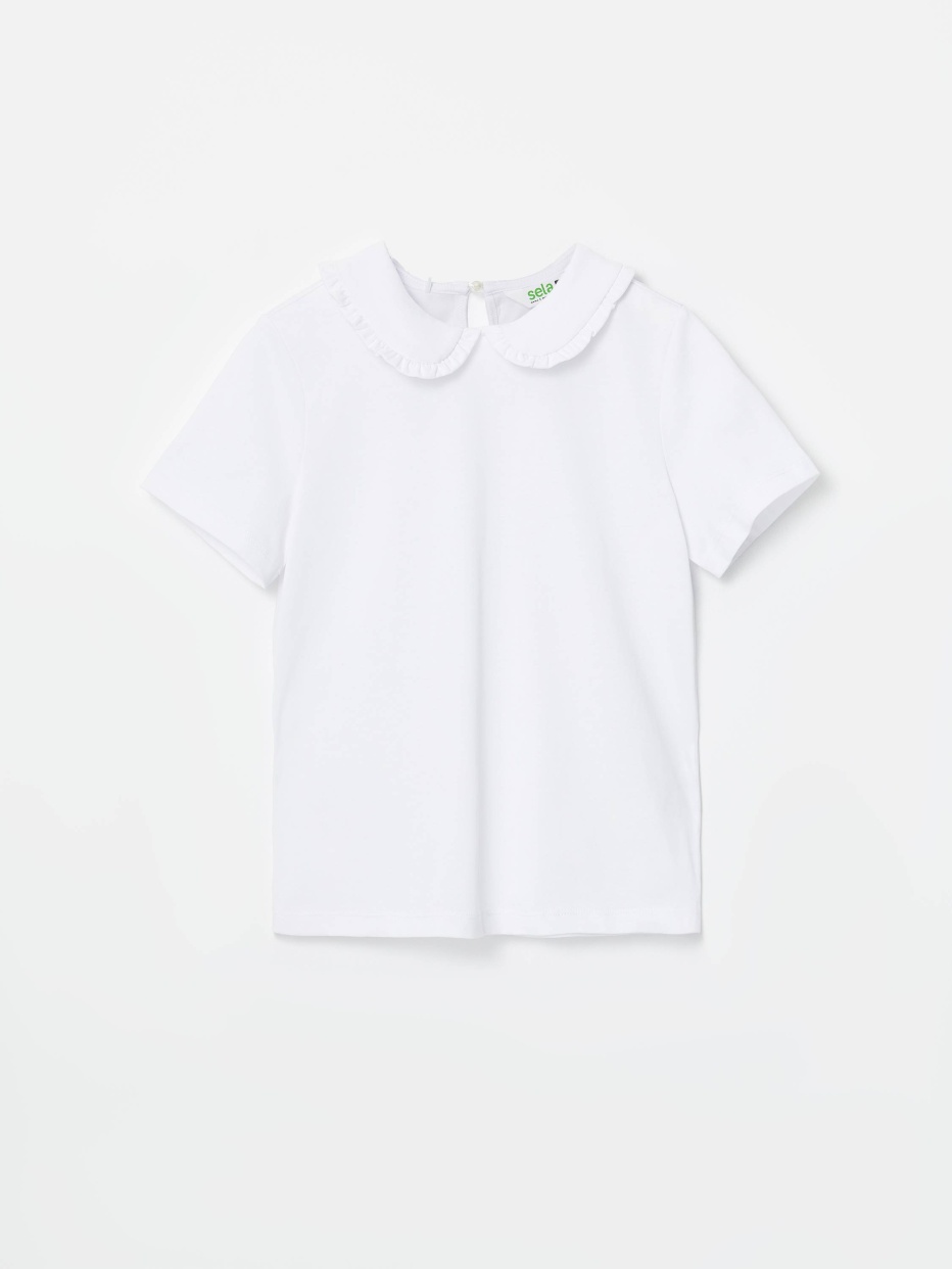 Трикотажная футболка с воротником для девочек, фото - 2