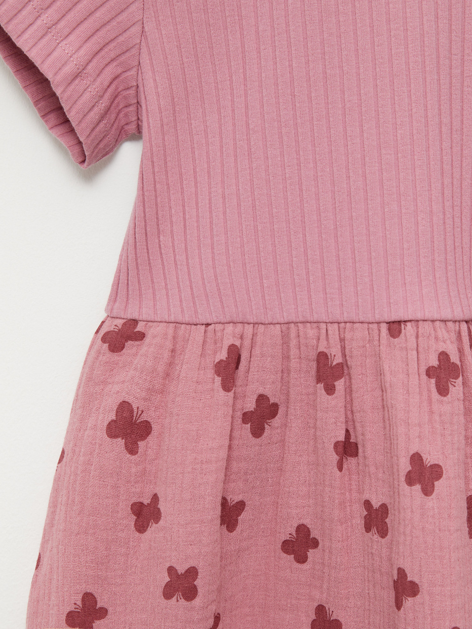 Трикотажное платье с хлопковой юбкой для девочек, фото - 2