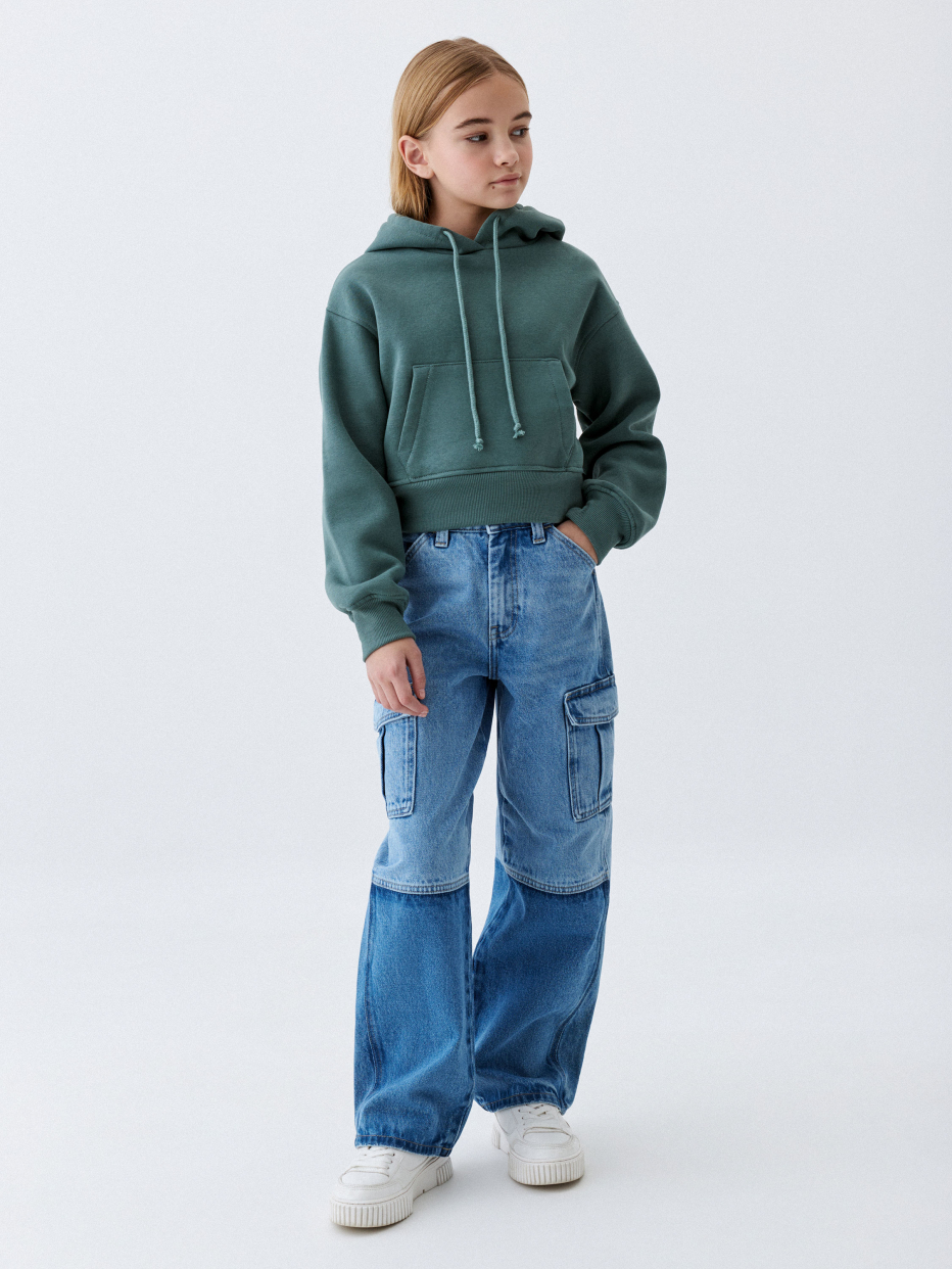 Джинсы Baggy Fit с карманами карго для девочек, фото - 1