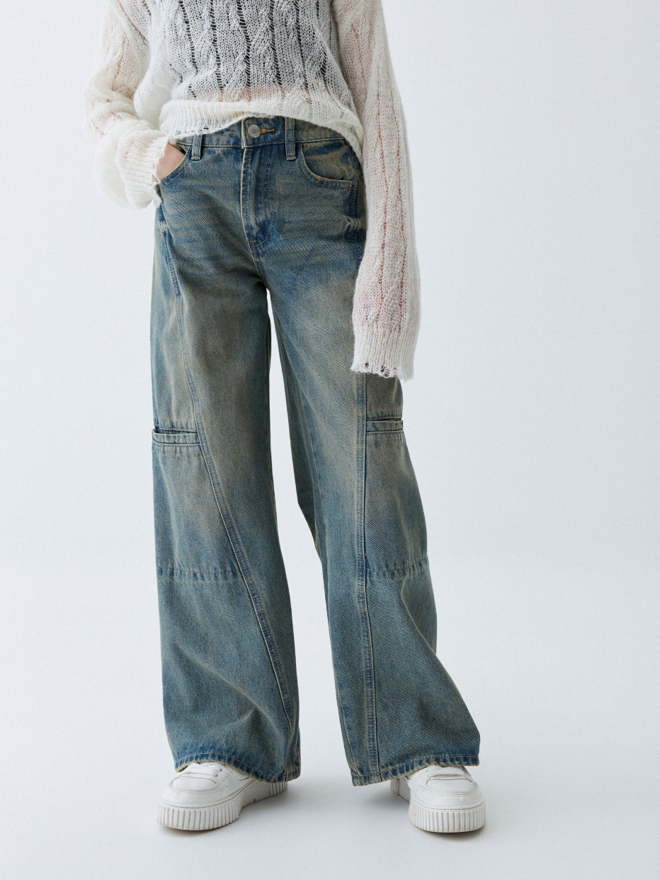 Винтажные джинсы Wide leg с карманами для девочек, фото - 2