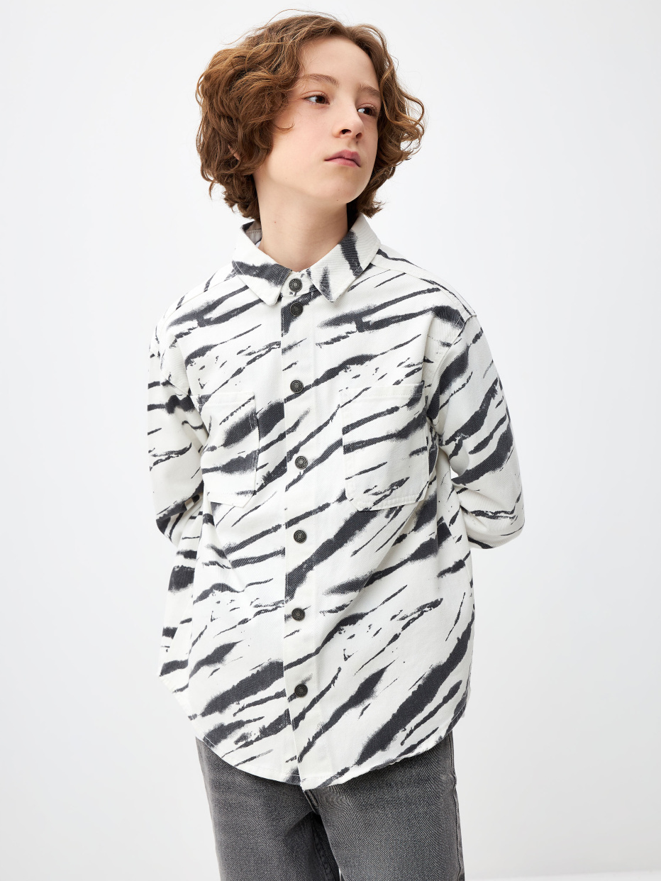 Джинсовая рубашка с принтом для мальчиков, фото - 1