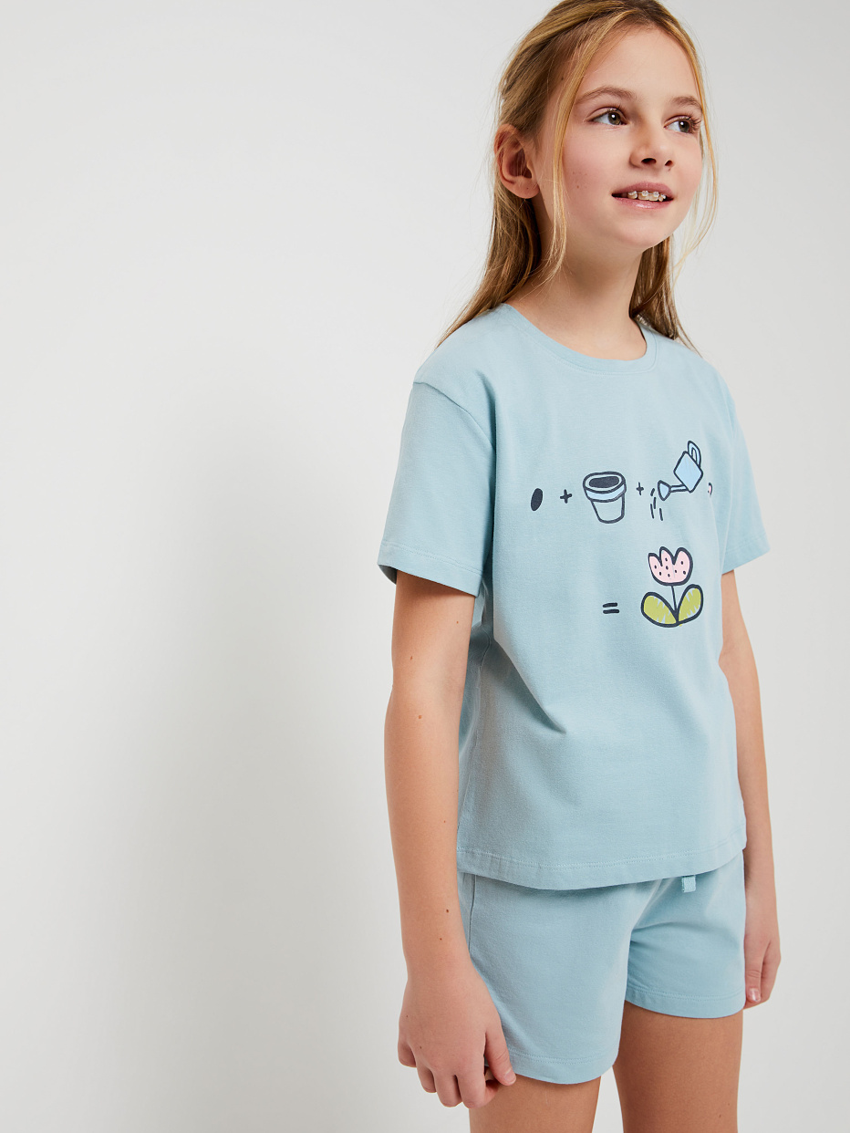 Трикотажная пижама с принтом для девочек, фото - 2
