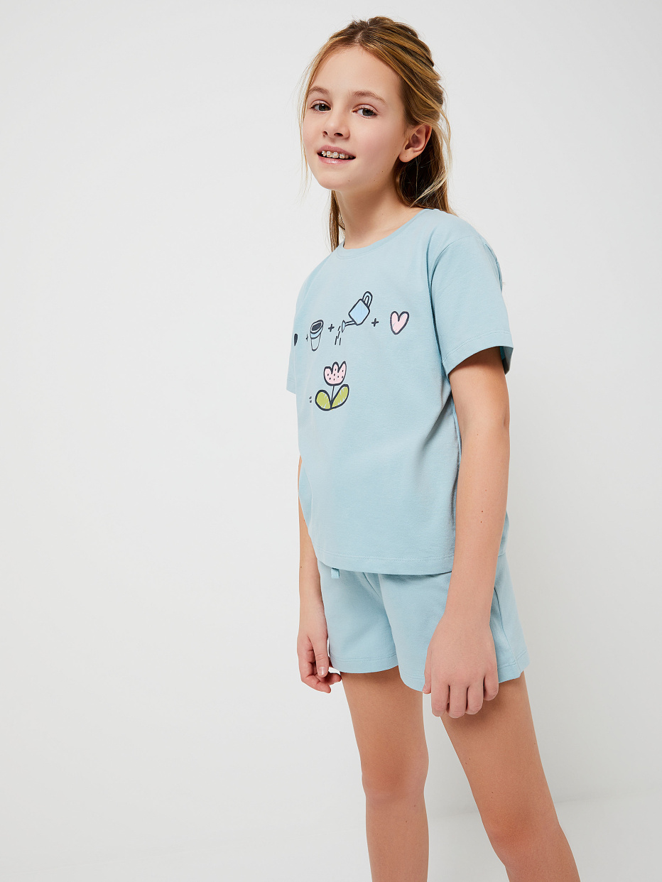 Трикотажная пижама с принтом для девочек, фото - 5