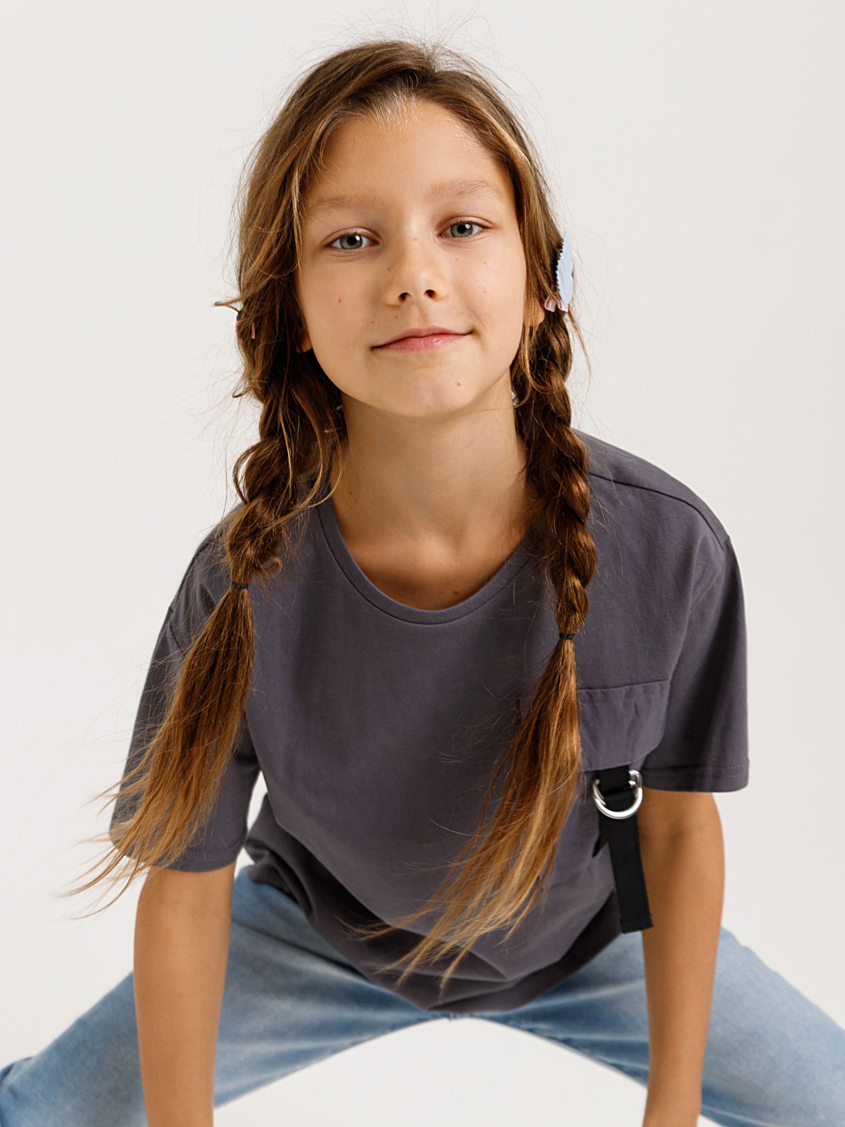 футболка с накладным карманом для девочек, фото - 1