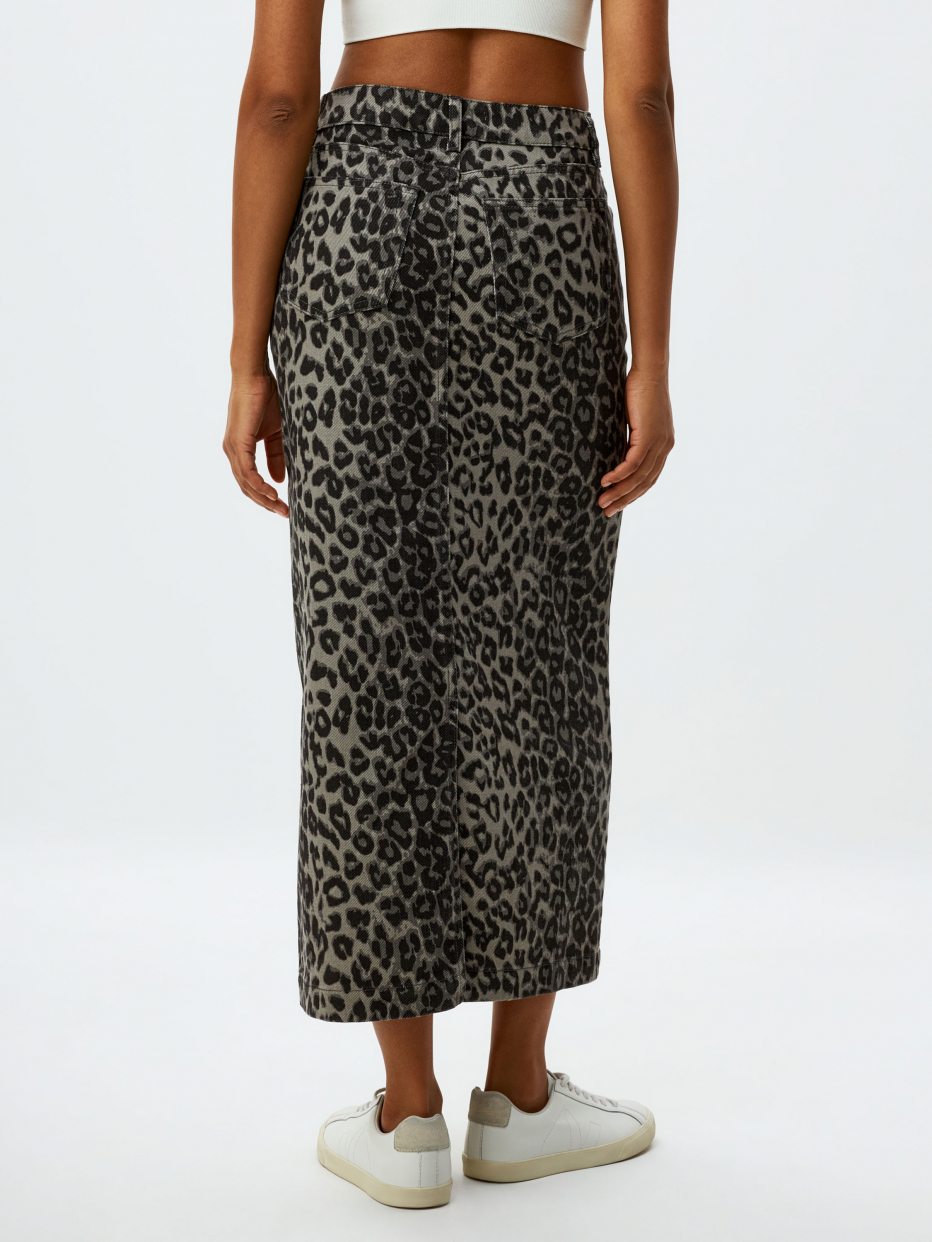 Джинсовая юбка миди с леопардовым принтом, фото - 4