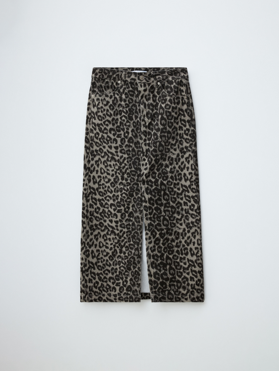 Джинсовая юбка миди с леопардовым принтом, фото - 6