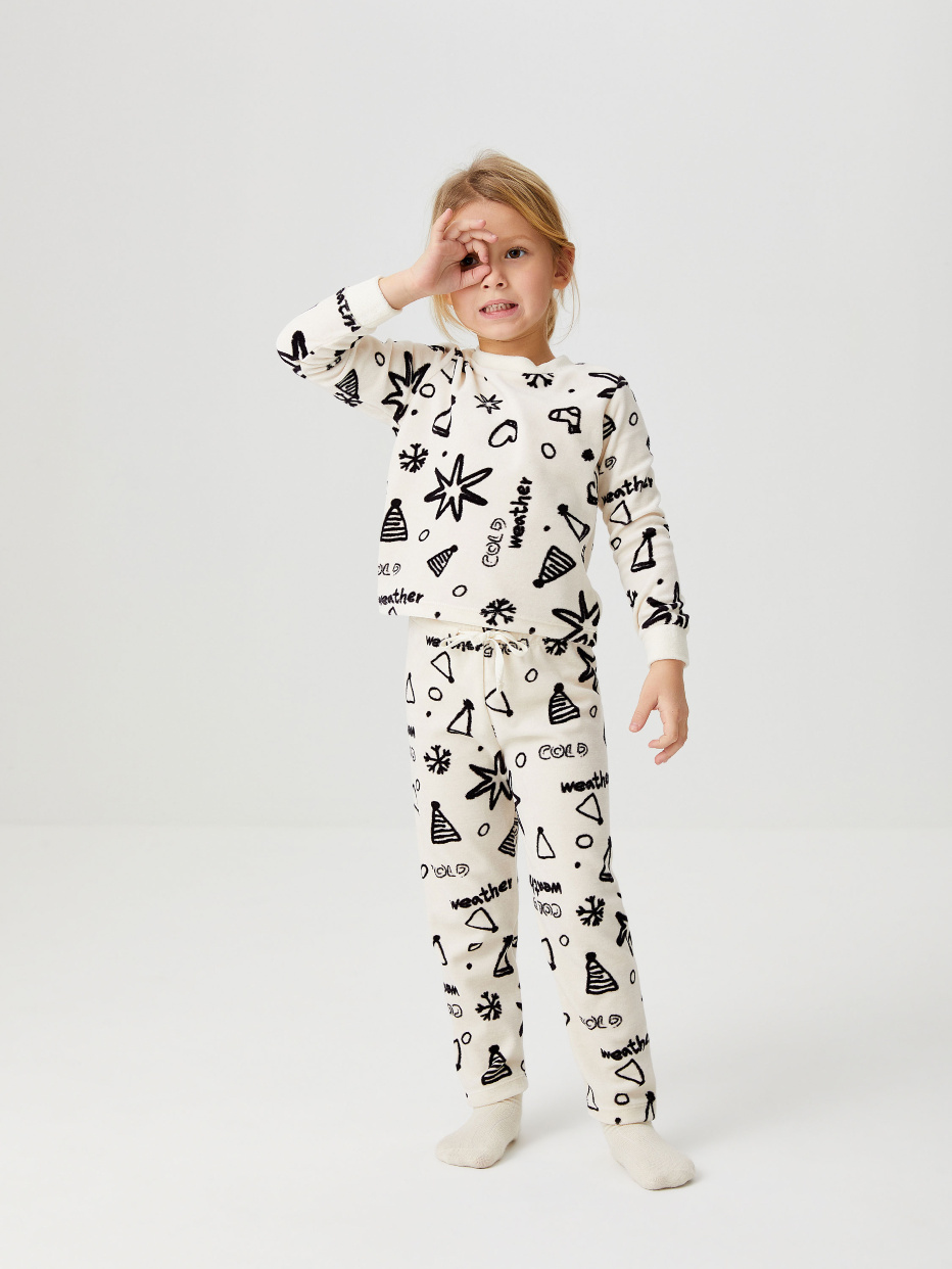 Велюровая пижама с принтом для девочек, фото - 1