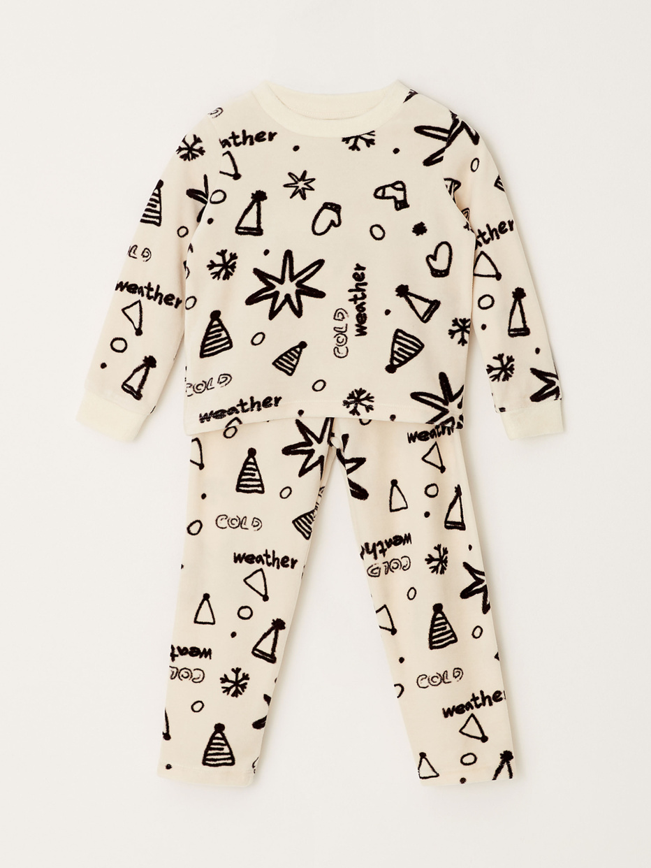 Велюровая пижама с принтом для девочек, фото - 2